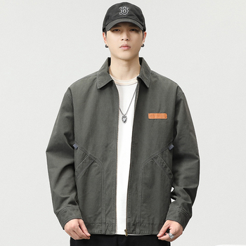 Muška retro radna jakna – vanjski 100% pamuk, zatvarač, rever ovratnik, slobodan kroj, dugi rukavi, podstava poliester
