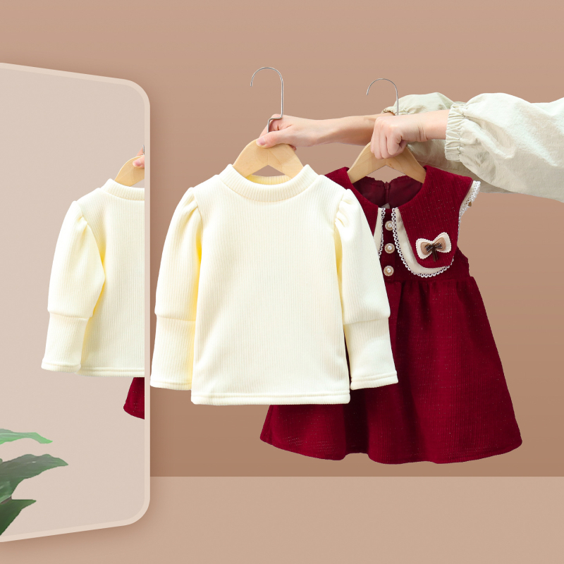 Set de două piese pentru fetițe: rochie din bumbac cu căptușeală din fleece, mâneci lungi, model iepuraș, toamnă-iarnă