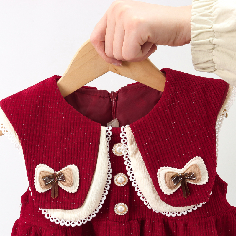 Set de două piese pentru fetițe: rochie din bumbac cu căptușeală din fleece, mâneci lungi, model iepuraș, toamnă-iarnă