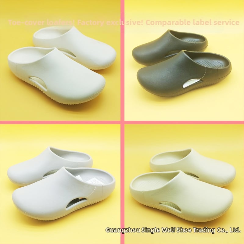 Sandale unisex cu acoperire totală a degetelor, curea cu un singur breloc, partea superioară EVA și talpa EVA, vârf rotund, toc plat de 2 cm, respirante și ușoare