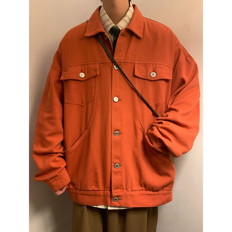 Muška denim jakna od pamuka, Hongkong stil, ležeran kroj, stojeći ovratnik, raglan rukavi, četiri godišnja doba, više džepova