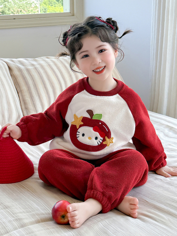 Dječji pidžama set za djevojčice od flanelne s prugama, topla zima 2025, za djecu 3-8 godina