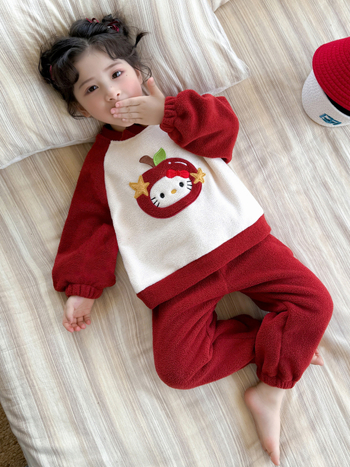 Dječji pidžama set za djevojčice od flanelne s prugama, topla zima 2025, za djecu 3-8 godina