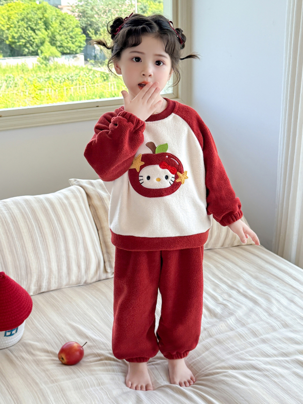 Dječji pidžama set za djevojčice od flanelne s prugama, topla zima 2025, za djecu 3-8 godina