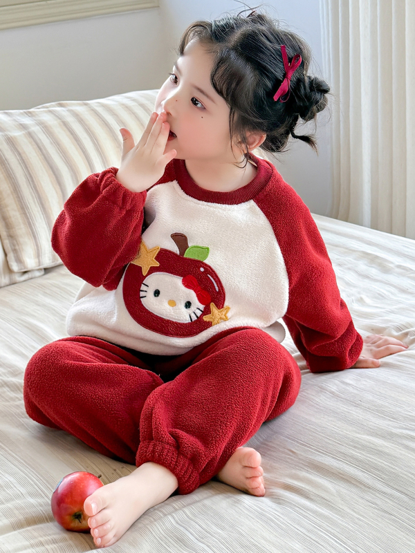 Dječji pidžama set za djevojčice od flanelne s prugama, topla zima 2025, za djecu 3-8 godina