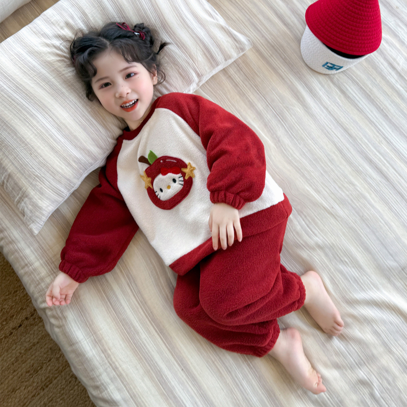 Dječji pidžama set za djevojčice od flanelne s prugama, topla zima 2025, za djecu 3-8 godina