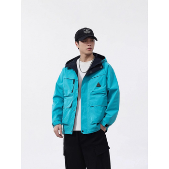 Muška dvostruko obostrana jakna s kapuljačom, vodootporna, na zip, s više džepova