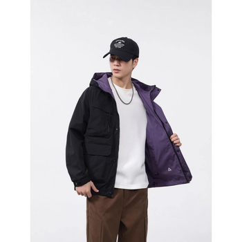 Muška dvostruko obostrana jakna s kapuljačom, vodootporna, na zip, s više džepova