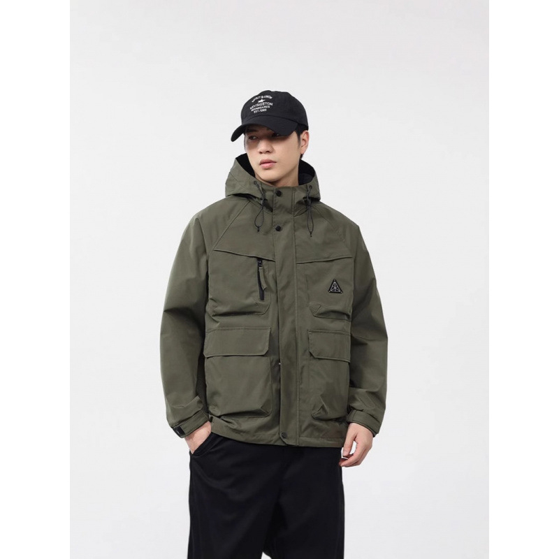 Muška dvostruko obostrana jakna s kapuljačom, vodootporna, na zip, s više džepova