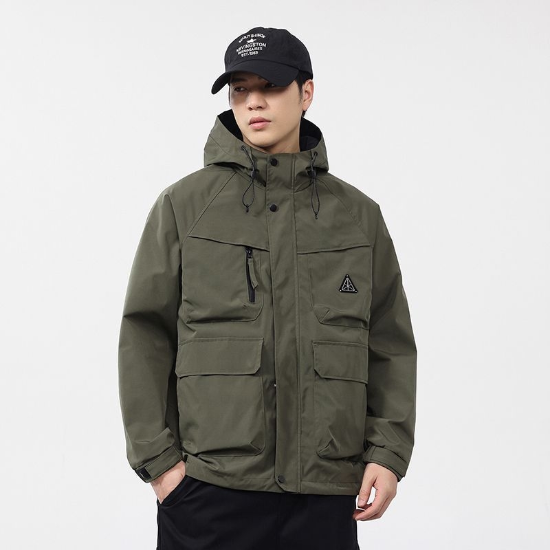 Muška dvostruko obostrana jakna s kapuljačom, vodootporna, na zip, s više džepova