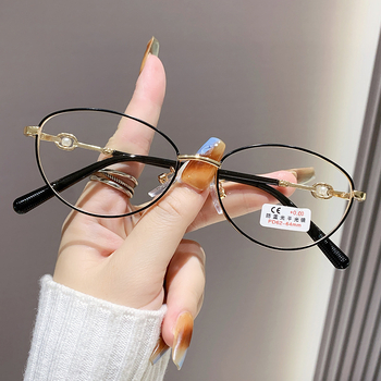 Dianxi очила за четене с метална пълна рамка, UV-устойчиви акрилни лещи, овална форма