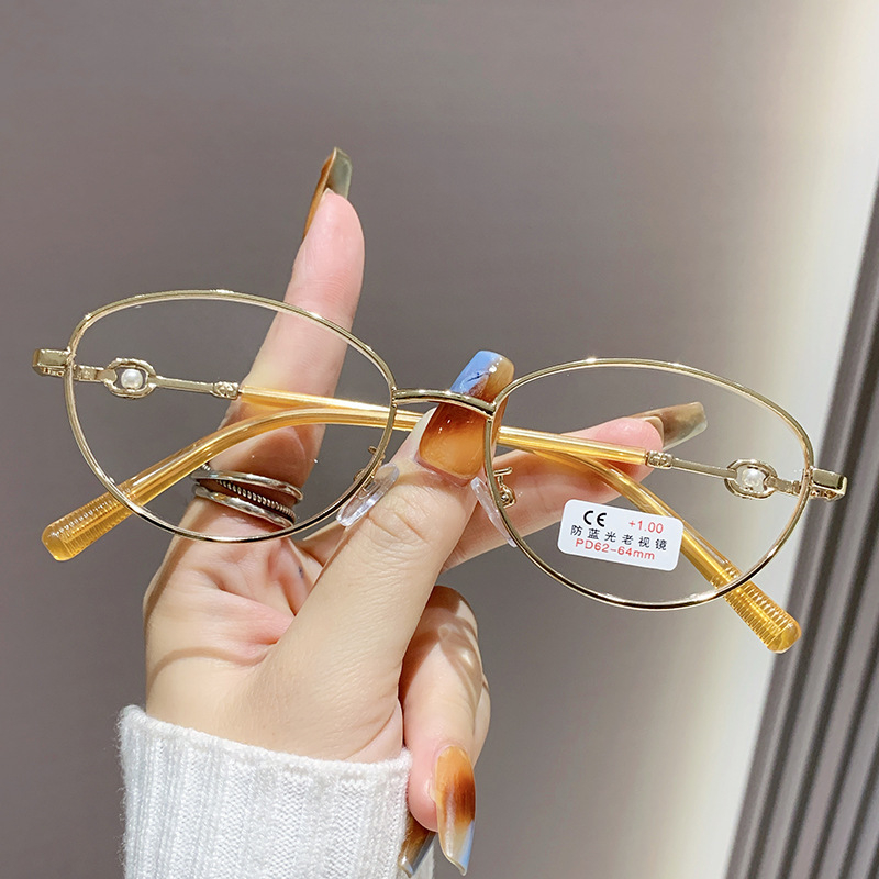 Dianxi очила за четене с метална пълна рамка, UV-устойчиви акрилни лещи, овална форма