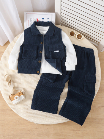 Corduroy dječji trodjelni kostim s prslukom i hlačama, dugih rukava, za djecu 3–8 godina