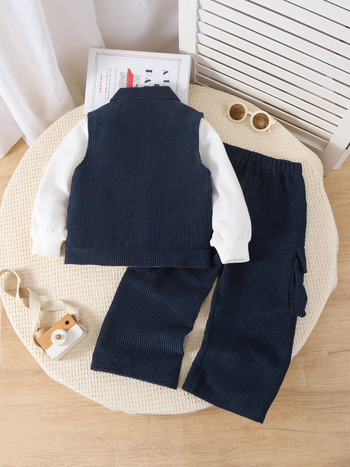 Corduroy dječji trodjelni kostim s prslukom i hlačama, dugih rukava, za djecu 3–8 godina