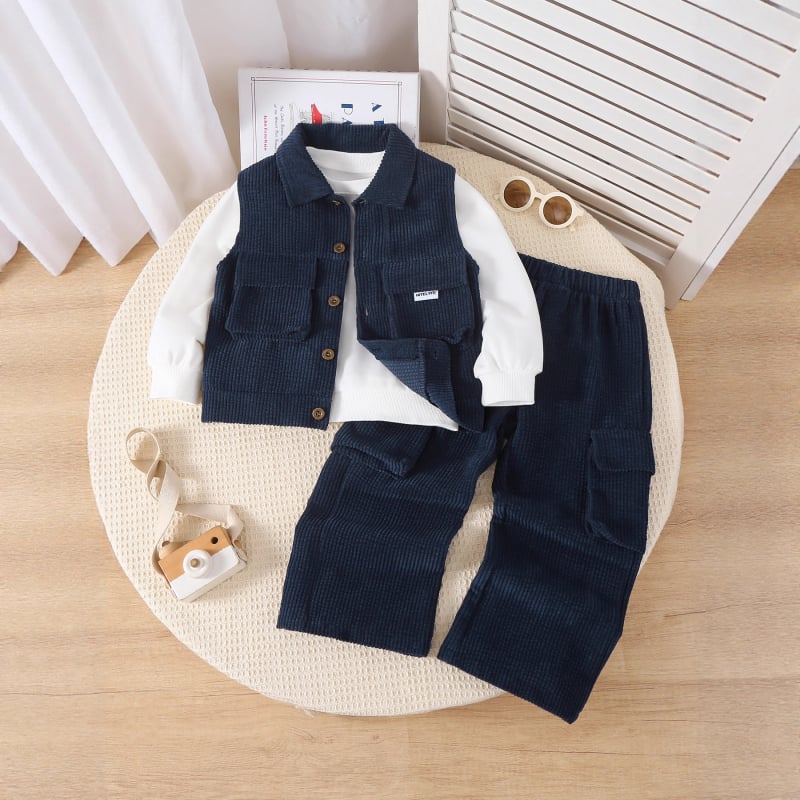 Corduroy dječji trodjelni kostim s prslukom i hlačama, dugih rukava, za djecu 3–8 godina