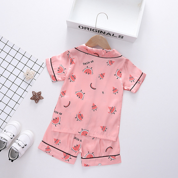 Unisex dječji kućni set pidžama s karikaturom, Korejski stil, Ice Silk satin materijal, 100% poliester, ljeto 2025