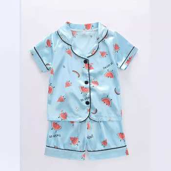 Unisex dječji kućni set pidžama s karikaturom, Korejski stil, Ice Silk satin materijal, 100% poliester, ljeto 2025