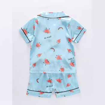 Unisex dječji kućni set pidžama s karikaturom, Korejski stil, Ice Silk satin materijal, 100% poliester, ljeto 2025