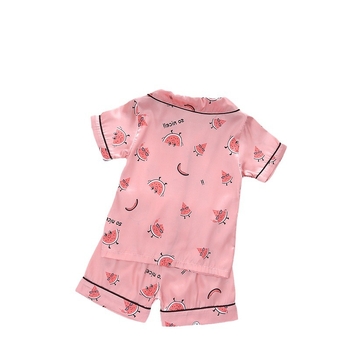 Unisex dječji kućni set pidžama s karikaturom, Korejski stil, Ice Silk satin materijal, 100% poliester, ljeto 2025