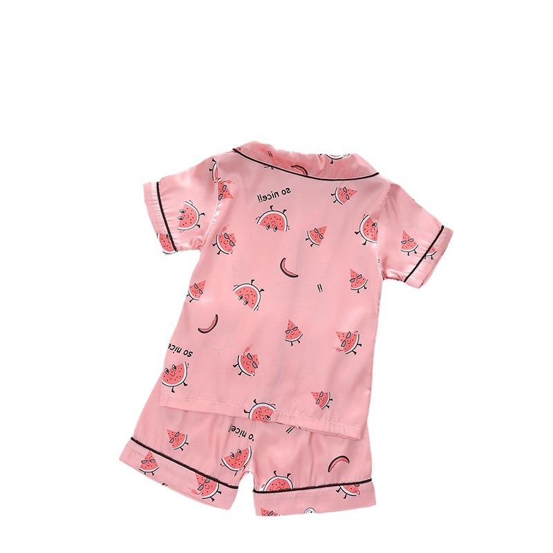 Unisex dječji kućni set pidžama s karikaturom, Korejski stil, Ice Silk satin materijal, 100% poliester, ljeto 2025