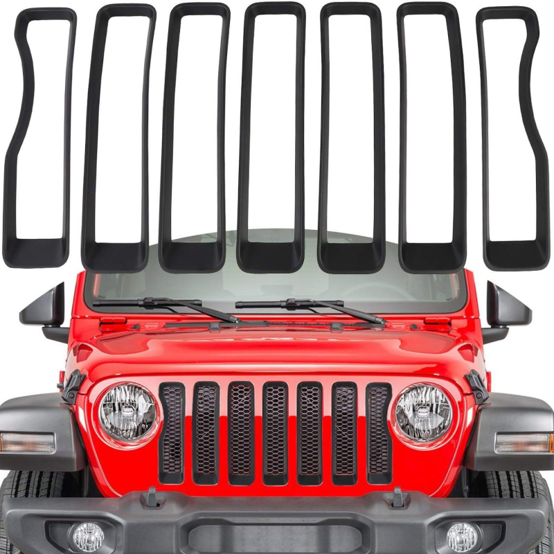 Dekorativni prsten srednje rešetke za Jeep Wrangler JL 18-23; Materijal: ABS plastika; Ugradnja: prednji branik; Kompatibilno: Wrangler JL 18-23; Težina: 0,5 kg; Kod pribora: HZ-000841