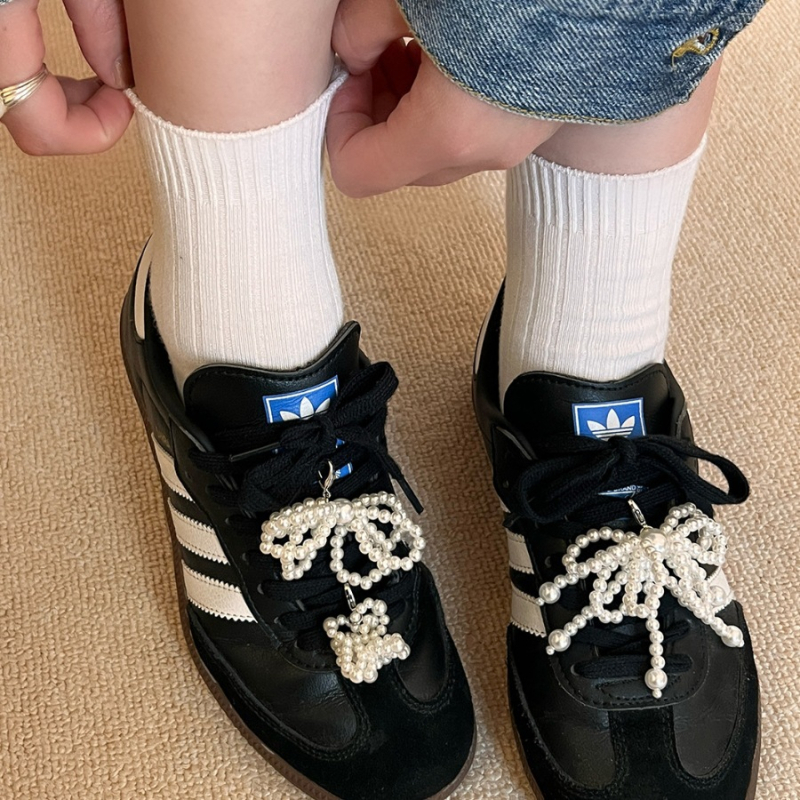 A69 Stil coreean: Cataramă din perle pentru pantofi, fundă și șir de perle — accesorii pentru femei (toate sezoanele)