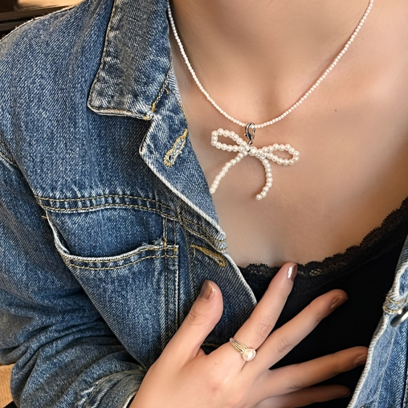 A69 Stil coreean: Cataramă din perle pentru pantofi, fundă și șir de perle — accesorii pentru femei (toate sezoanele)