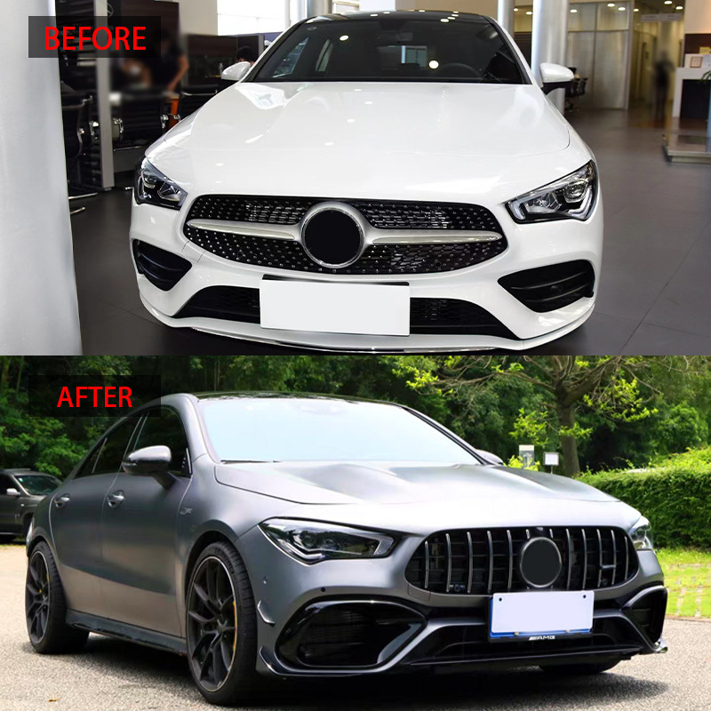 Gril za Mercedes-Benz CLA W118, GLA – GT okomite pruge, ABS plastika; ugradnja u radijator; modeli godina 2020–2022; težina 3,8 kg