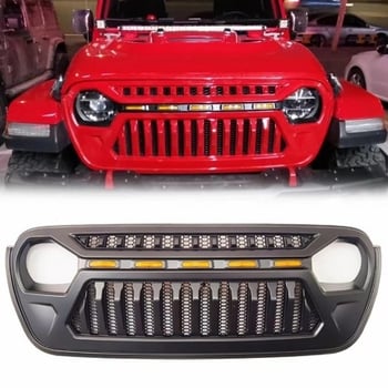 Elülső grilles készlet JL/JT Wrangler Gladiator 18-25, ABS műanyag, radiátorhoz szerelhető, világítással
