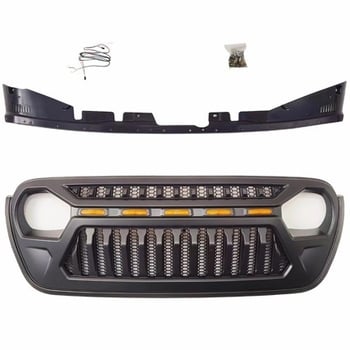 Elülső grilles készlet JL/JT Wrangler Gladiator 18-25, ABS műanyag, radiátorhoz szerelhető, világítással