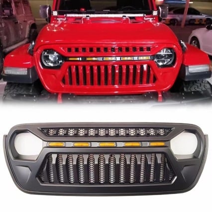 Elülső grilles készlet JL/JT Wrangler Gladiator 18-25, ABS műanyag, radiátorhoz szerelhető, világítással