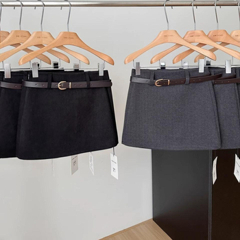 A-linijska suknja od vunene tkanine, udio poliestera 50–70%, kratka, zima 2024, gradski stil