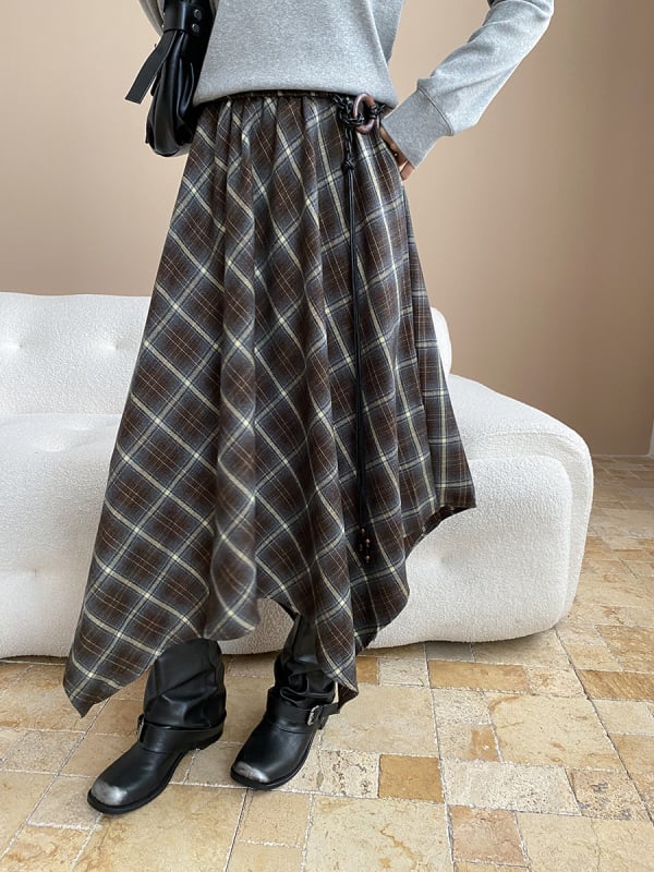 Duga karirana suknja s asimetričnim dizajnom i elastičnim visokim pojasom, pamuk-spandeks smjesa