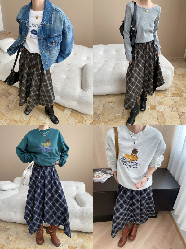 Duga karirana suknja s asimetričnim dizajnom i elastičnim visokim pojasom, pamuk-spandeks smjesa