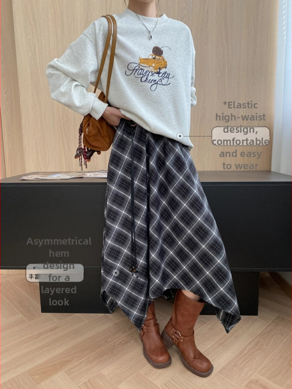 Duga karirana suknja s asimetričnim dizajnom i elastičnim visokim pojasom, pamuk-spandeks smjesa