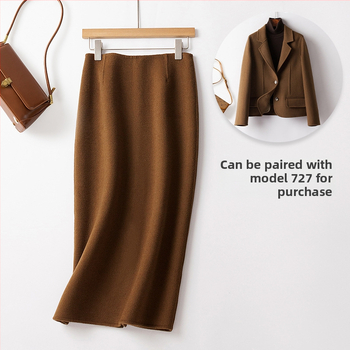 Vunena suknja, midi dužine, visok pojas, stražnji prorez