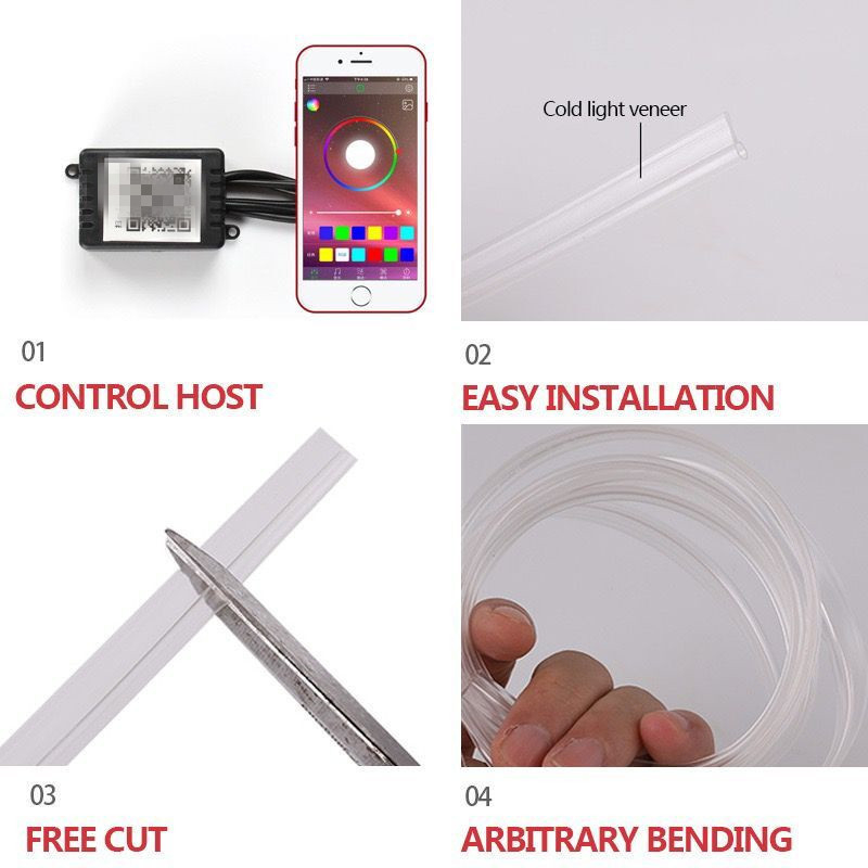 LED környezeti fény Tesla Model 3/Y-hoz – központi műszerfal, optikai szál, 12-24V, 0.3A, modell 20220525