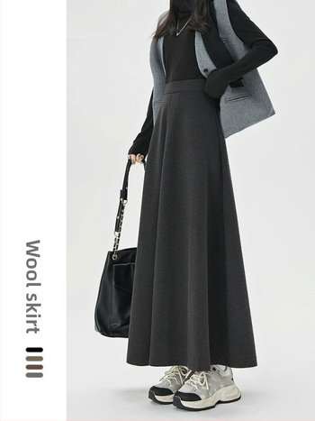 Suknja visokog struka u A-silueti, srednje duljine, geometrijski uzorak, drapirana topla tkanina, uredski stil, 30–50% regeneriranih celuloznih vlakana