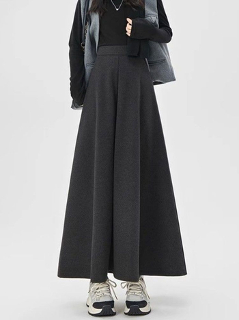 Suknja visokog struka u A-silueti, srednje duljine, geometrijski uzorak, drapirana topla tkanina, uredski stil, 30–50% regeneriranih celuloznih vlakana