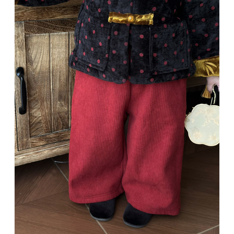 Lányoknak szóló őszi-téli nadrágos szett kontrasztos pöttyökkel, meleg galléros kabát és fleece bélésű nadrág, 85% pamut, 3–8 éveseknek, 2025 ősz