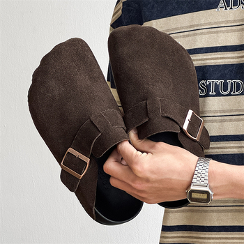 Мъжки кежуал велурени слип-он обувки с гумена подметка и заоблен нос