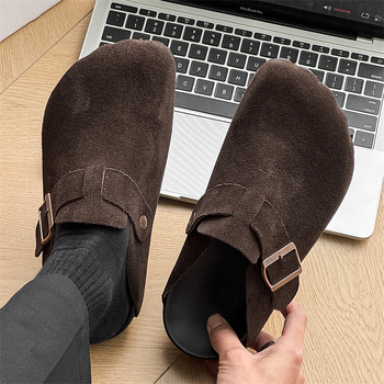 Мъжки кежуал велурени слип-он обувки с гумена подметка и заоблен нос