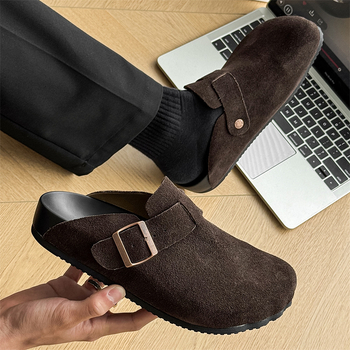 Мъжки кежуал велурени слип-он обувки с гумена подметка и заоблен нос