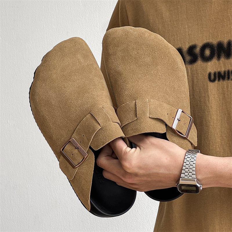 Мъжки кежуал велурени слип-он обувки с гумена подметка и заоблен нос