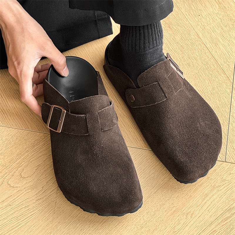 Мъжки кежуал велурени слип-он обувки с гумена подметка и заоблен нос