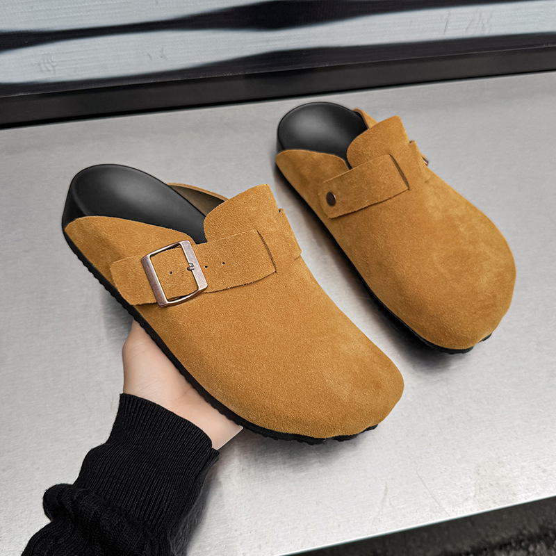 Мъжки кежуал велурени слип-он обувки с гумена подметка и заоблен нос