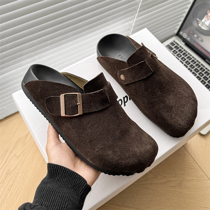 Мъжки кежуал велурени слип-он обувки с гумена подметка и заоблен нос