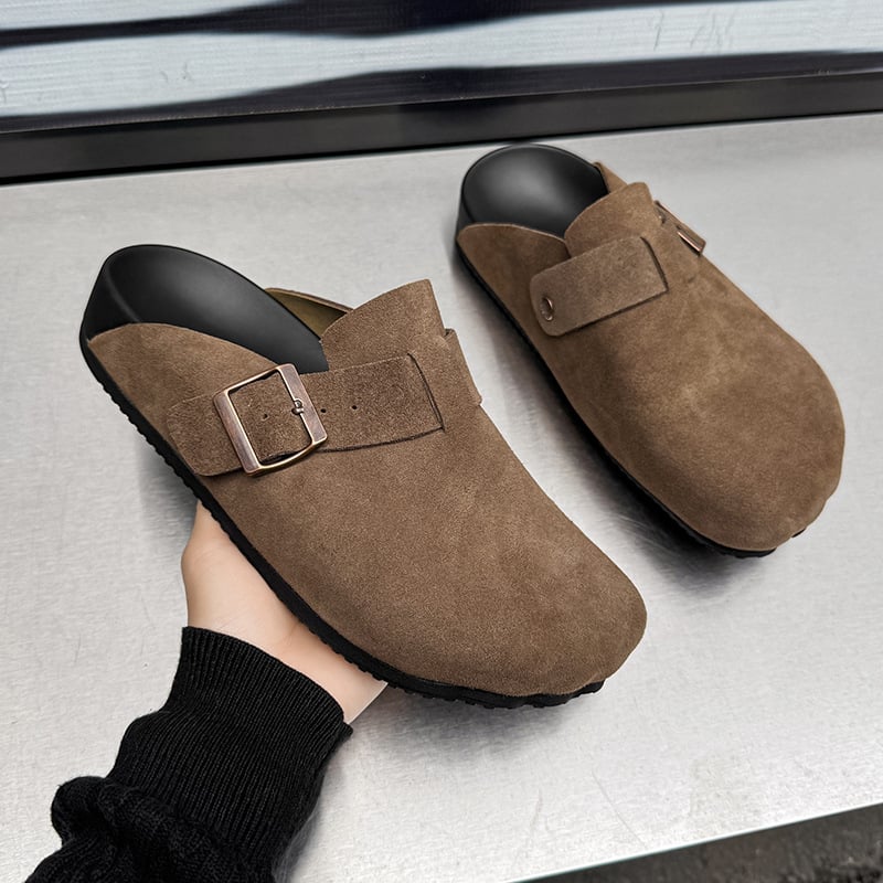 Мъжки кежуал велурени слип-он обувки с гумена подметка и заоблен нос