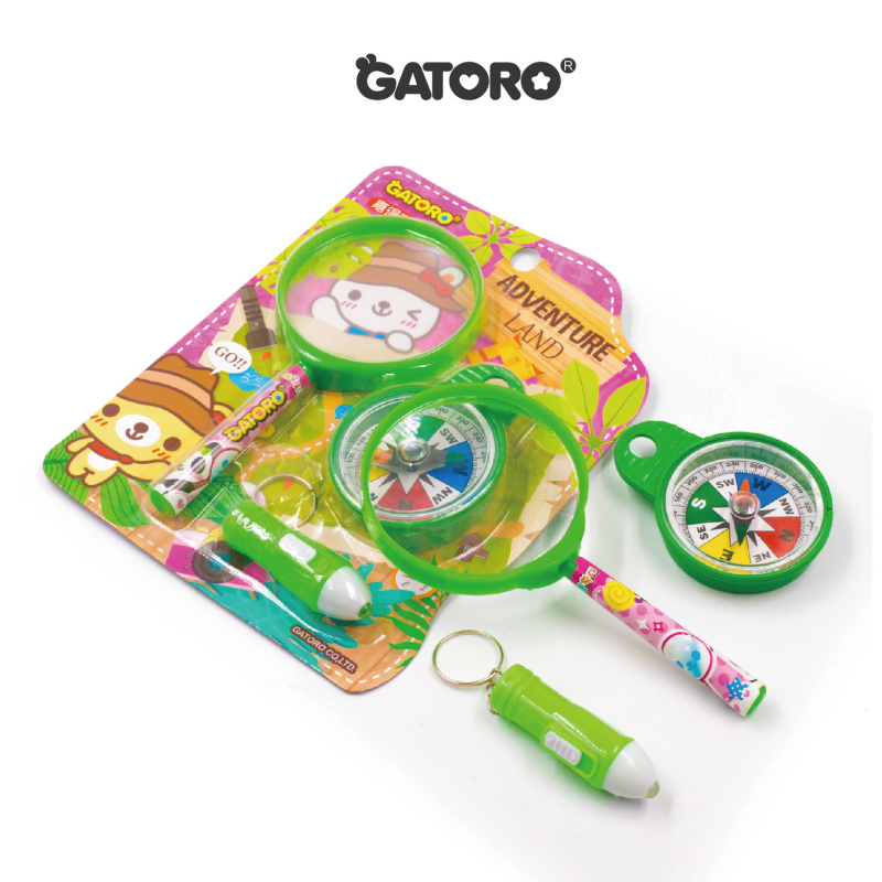 Πολυλειτουργικό σετ μεγεθυντικού φακού με φως και πυξίδα; πλαστική κατασκευή; σετ 24 καρτών; ηλεκτρικό; εκπαιδευτικό παιχνίδι βιολογίας/χημείας; για παιδιά 4–6 ετών