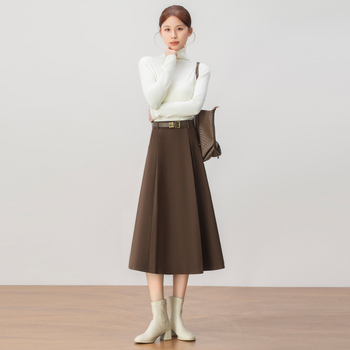 Ženska suknja u Hepburn stilu, visokim strukom, A-linija, srednja duljina, elegantan uredski stil; poliester smjesa (85% poliester, 13% pamuk, 2% elastan)